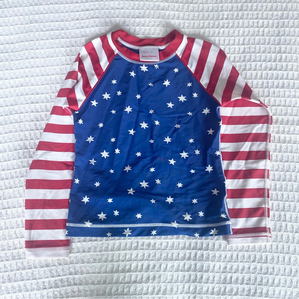 Hanna Andersson red white and blue July 4th rash guard size 6-7